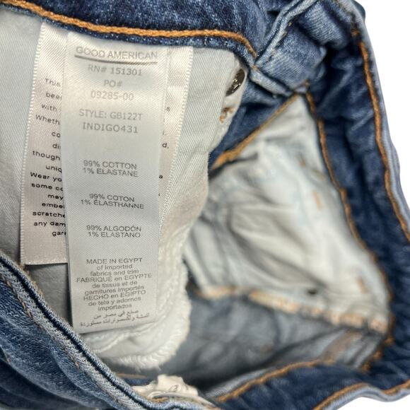 Good American Bombshell Shorts Denim Ripped Distressed Blue Size 4 27 - Picture 10 of 11